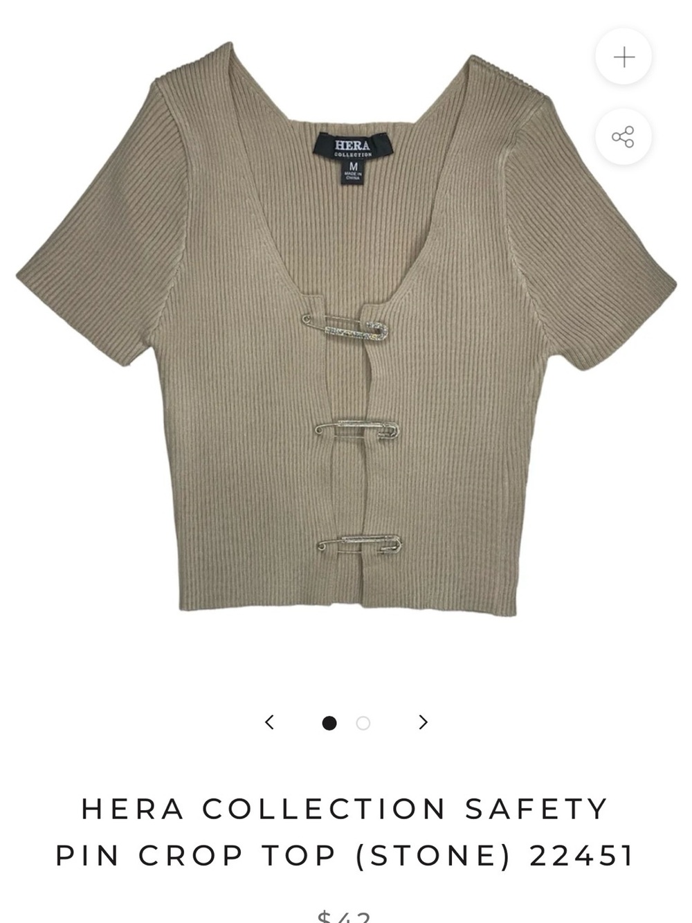 Hera Collection Stone Ribbed Safety-Pin Crop Tee
